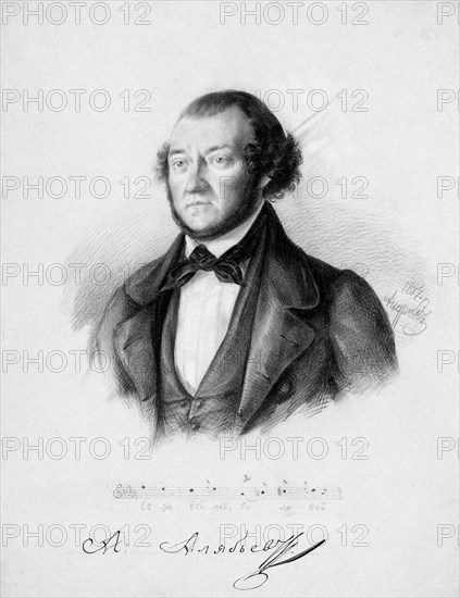 Portrait of the Composer Alexander Aleksandrovich Alyabyev (1787-1851), 1844. Artist: Andreev, Pavel Andreevich (1815-1862)