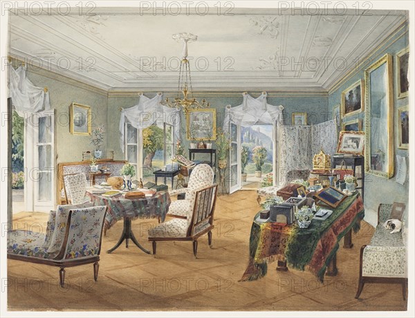 Sitting Room in a Country Estate, 1830-1840s. Artist: Anonymous