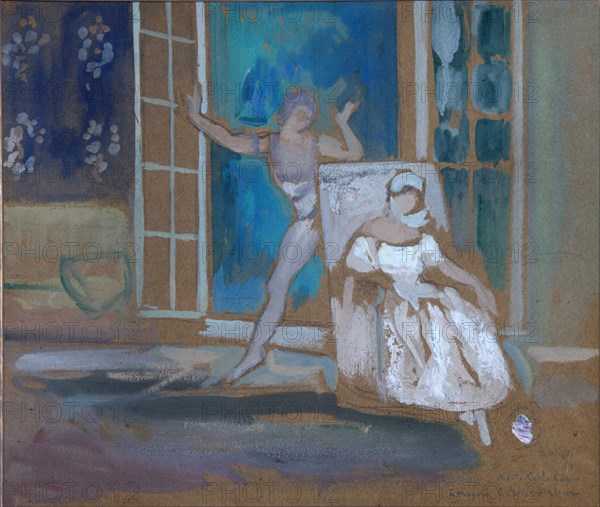 Nijinsky and Karsavina in the ballet Le Spectre de la Rose, 1911. Artist: Bakst, Léon (1866-1924)