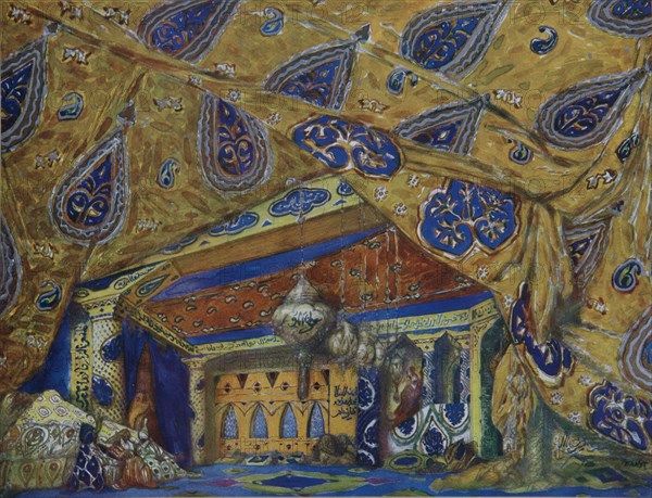 Stage design for the ballet Oriental Fantasy by Ippolitov-Ivanov and Mussorgsky, 1913. Artist: Bakst, Léon (1866-1924)