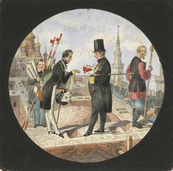 Baron Lev von Bode and Nikolay Chichagov by the Construction of the Grand Kremlin Palace, 1840s. Artist: Benois, Nikolai Leontyevich (1813-1898)