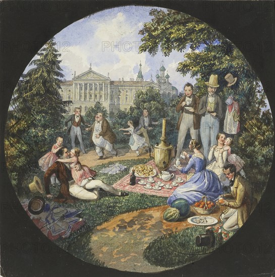 A Picnic near Moscow, 1840s. Artist: Benois, Nikolai Leontyevich (1813-1898)