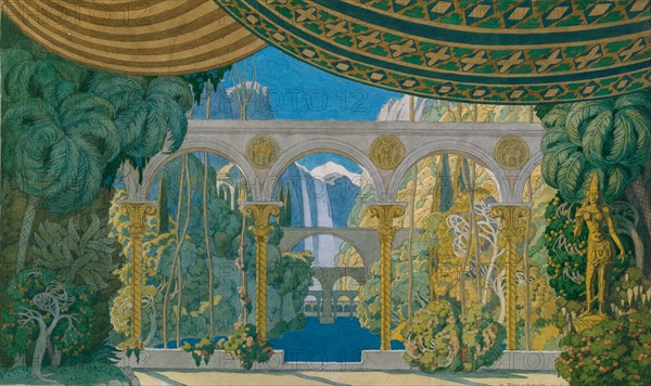 The Gardens of Chernomor. Stage design for the opera Ruslan and Ludmila by M. Glinka, 1913. Artist: Bilibin, Ivan Yakovlevich (1876-1942)