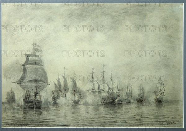 First Naval Battle. Naum Senyavin, 1865-1866. Artist: Bogolyubov, Alexei Petrovich (1824-1896)