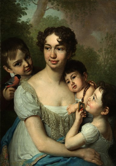 Portrait of Yelena Balashova with Children, c. 1811. Artist: Borovikovsky, Vladimir Lukich (1757-1825)