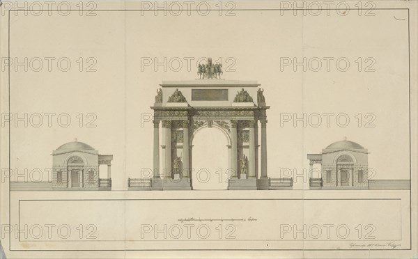 Triumphal Arch by Tverskaya Zastava in Moscow, 1826-1829. Artist: Bové (Bowe), Joseph (Osip Ivanovich) (1784-1834)