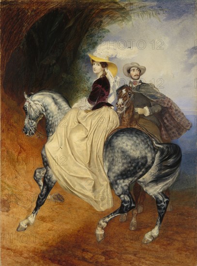 The Horsemen. Portrait of Eugeny and Emily Mussard, 1849. Artist: Briullov, Karl Pavlovich (1799-1852)
