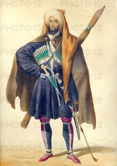 A Circassian (From: Scenes, paysages, meurs et costumes du Caucase), 1840. Artist: Gagarin, Grigori Grigorievich (1810-1893)
