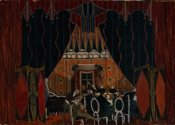 Stage design for the theatre play The Masquerade by M. Lermontov, 1917. Artist: Golovin, Alexander Yakovlevich (1863-1930)