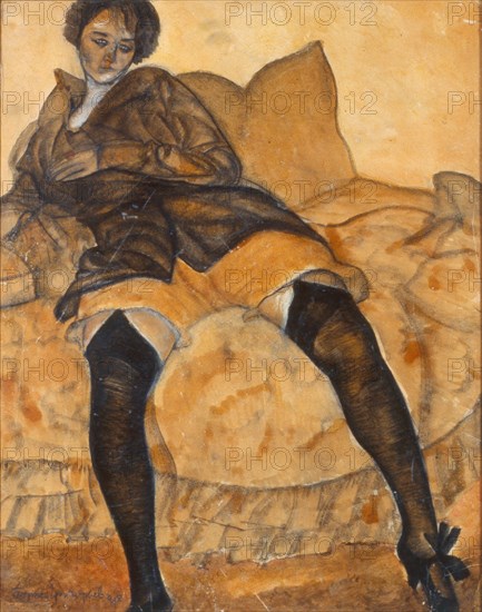 A sitting woman, c. 1918. Artist: Grigoriev, Boris Dmitryevich (1886-1939)