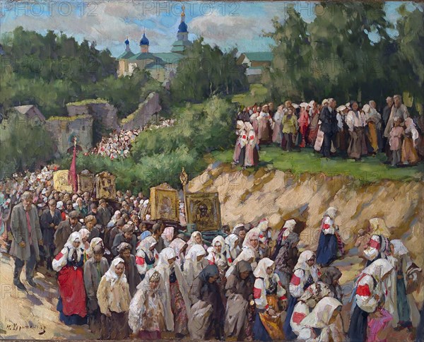 Cross Procession at the Pskovo-Pechersky Dormition Monastery. Artist: Kharitonov, Nikolai Vasilyevich (1880-1944)
