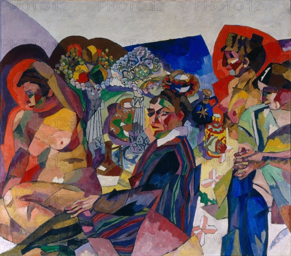 Company at the table, 1916. Artist: Lentulov, Aristarkh Vasilyevich (1882-1943)