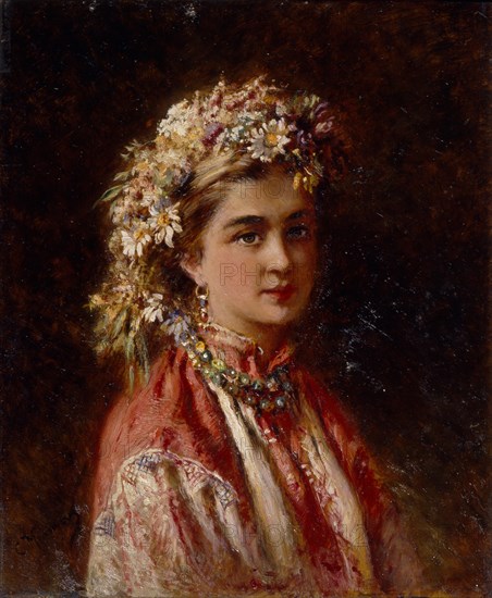 Young girl with flower garland. Artist: Makovsky, Konstantin Yegorovich (1839-1915)