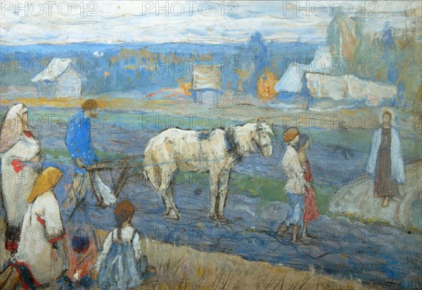 At the field, 1911. Artist: Nesterov, Mikhail Vasilyevich (1862-1942)