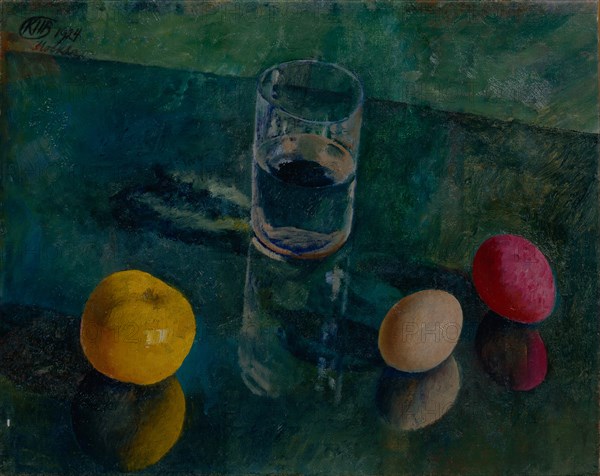 Still Life Against A Green Background, 1924. Artist: Petrov-Vodkin, Kuzma Sergeyevich (1878-1939)