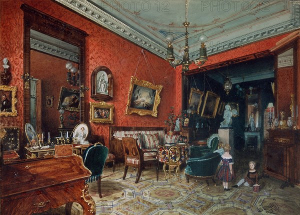 A living room, 1840s. Artist: Premazzi, Ludwig (Luigi) (1814-1891)
