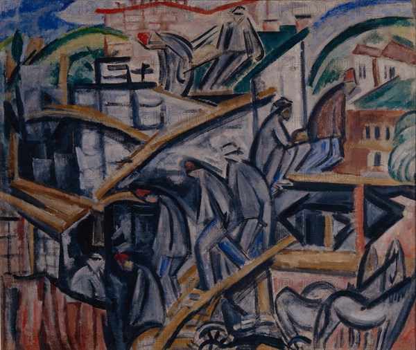 Building new house, 1913. Artist: Rozanova, Olga Vladimirovna (1886-1918)