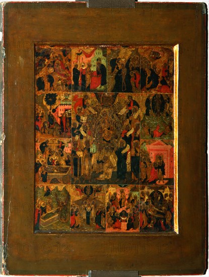 The Glorification of the Virgin (Akathist Hymn to the Most Holy Theotokos), Early 17th cen.. Artist: Russian icon