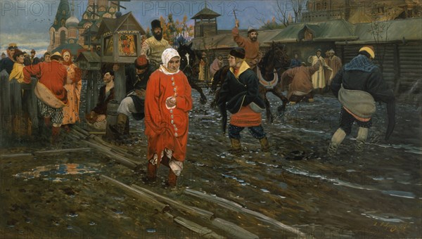 Seventeenth-Century Moscow Street on a Public Holiday, 1895. Artist: Ryabushkin, Andrei Petrovich (1861-1904)