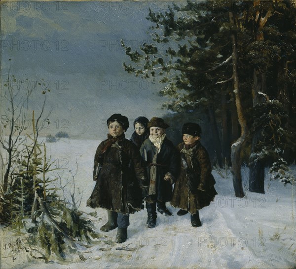 Return from school, 1884. Artist: Rybakov, Gavriil Fyodorovich (1859-?)