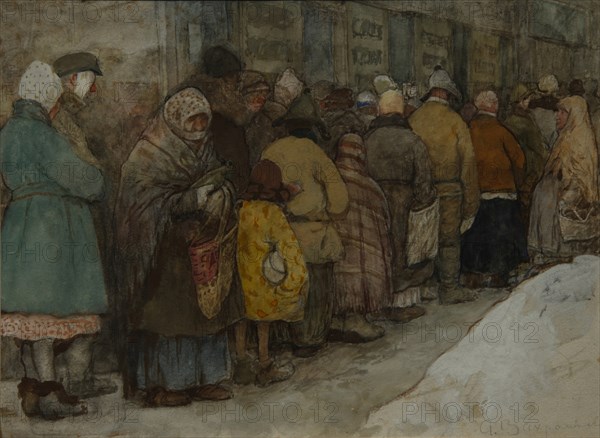 The Queue, ca 1921. Artist: Vakhrameyev, Alexander Ivanovich (1874-1926)