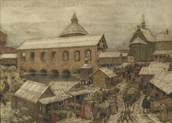 Old Moscow. Okhotny Ryad (Hunting Row), 1900s-1910s. Artist: Vasnetsov, Appolinari Mikhaylovich (1856-1933)