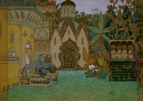 Stage design for the opera The Legend of the Invisible City of Kitezh and the Maiden Fevronia by N. Rimsky-Korsakov, 1907. Artist: Vasnetsov, Appolinari Mikhaylovich (1856-1933)