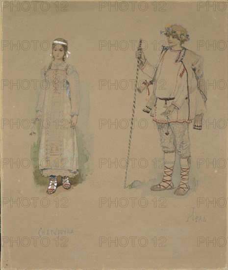 Snow Maiden and Lel. Costume design for the opera Snow Maiden by N. Rimsky-Korsakov, 1885. Artist: Vasnetsov, Viktor Mikhaylovich (1848-1926)