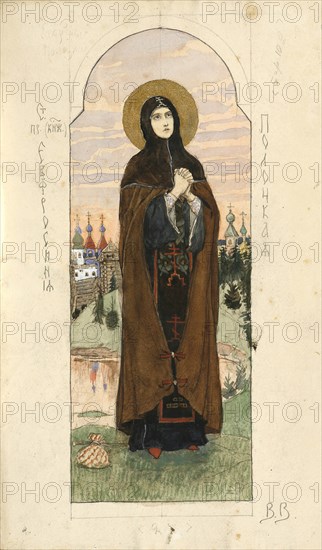 Saint Euphrosyne of Polatsk (Study for frescos in the St Vladimir's Cathedral of Kiev), 1884-1889. Artist: Vasnetsov, Viktor Mikhaylovich (1848-1926)