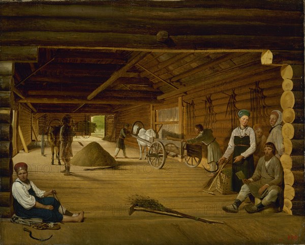 Threshing Barn, 1823. Artist: Venetsianov, Alexei Gavrilovich (1780-1847)