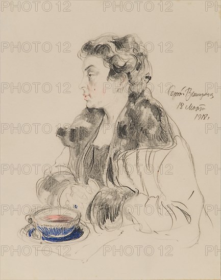 Portrait of Jevdokia Sergeyevna Morozova (1885-1959), 1918. Artist: Vinogradov, Sergei Arsenyevich (1869-1938)