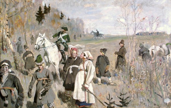 Hunting at the time of the tsar Peter The Great, 1907. Artist: Vinogradov, Sergei Arsenyevich (1869-1938)