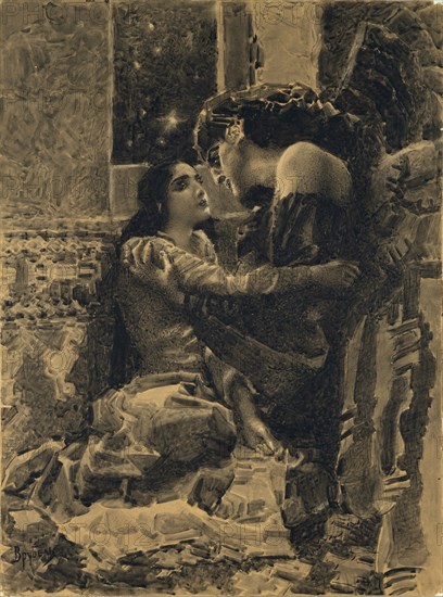 Tamara and Demon. Illustration to the poem The Demon by Mikhail Lermontov, 1890-1891. Artist: Vrubel, Mikhail Alexandrovich (1856-1910)