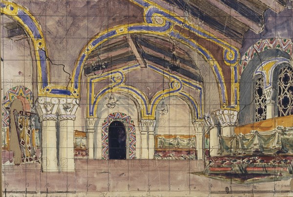 Stage design for the opera The Tsar's bride by N. Rimsky-Korsakov, 1899. Artist: Vrubel, Mikhail Alexandrovich (1856-1910)