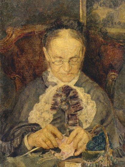 Grandma Knorre knitting, 1883. Artist: Vrubel, Mikhail Alexandrovich (1856-1910)