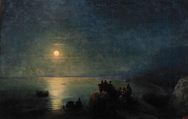 Ancient Greek poets by the water's edge in the Moonlight, 1886. Artist: Aivazovsky, Ivan Konstantinovich (1817-1900)