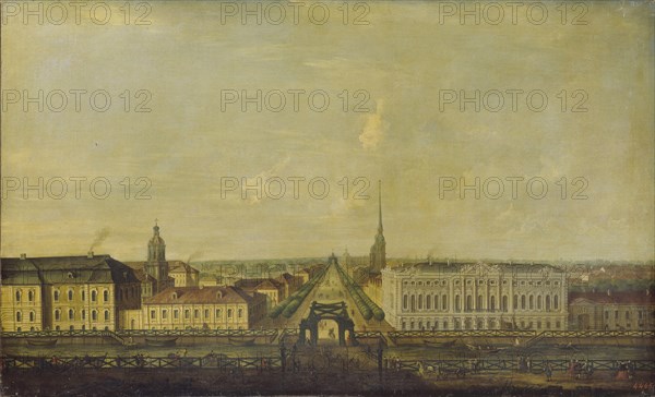 View of the Nevsky Prospekt from the Police Bridge with the Stroganov Palace, Second Half of the 18th cen.. Artist: Anonymous
