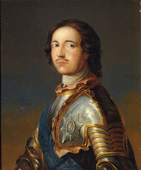 Portrait of Emperor Peter I the Great (1672-1725) in Knight Armour. Artist: Anonymous