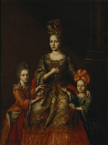Portrait of Anastasiya Yakovlevna Naryshkina with children Alexandra Kirillovna und Tatyana Kirillovna, Early 18th cen.. Artist: Anonymous