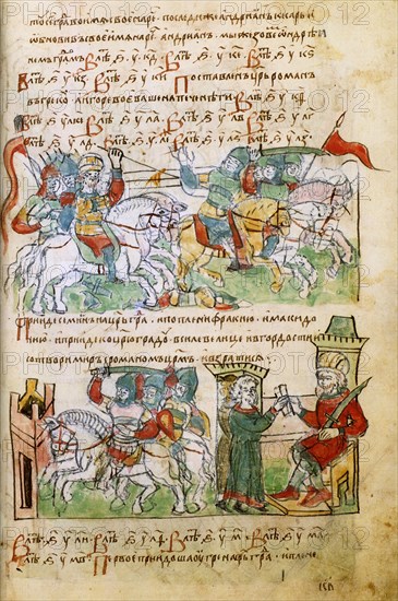 Igor Svyatoslavich's battle with the pechenegs (from the Radziwill Chronicle), 15th century. Artist: Anonymous