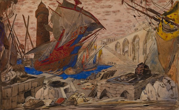 Set Design for La Pisanelle ou la mort parfumée by Gabriele d'Annunzio, 1913. Artist: Bakst, Léon (1866-1924)