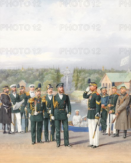 The Leib Guards in Peterhof, 1874. Artist: Balashov, Pyotr Ivanovich (?-1888)