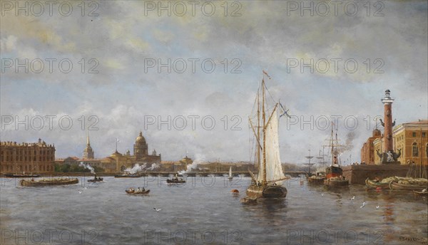 View of the Neva at the Vasilyevsky Island, 1898. Artist: Beggrov, Alexander Karlovich (1841-1914)