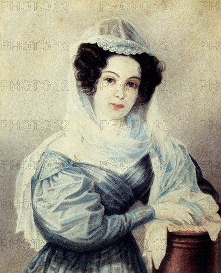 Portrait of Camilla Ivasheva (Le Dantieau) (1808-1839), wife of Decembrist Vasily Ivashev, 1834. Artist: Bestuzhev, Nikolai Alexandrovich (1791-1855)