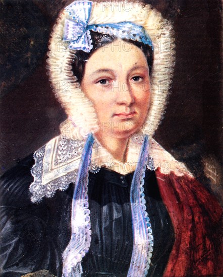 Portrait of Maria Kazimirovna Yushnevskaya (1790-1863), wife of Decembrist Alexander Yushnevsky, 1830-1839. Artist: Bestuzhev, Nikolai Alexandrovich (1791-1855)