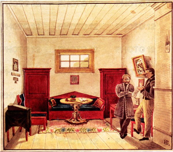 Prison cell of Decembrist Nikolai Panov (1803-1850) in the Peter prison, 1830-1839. Artist: Bestuzhev, Nikolai Alexandrovich (1791-1855)