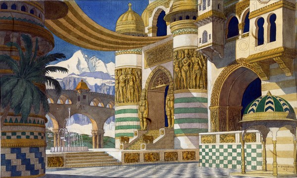 Stage design for the opera Ruslan and Ludmila by M. Glinka, 1913. Artist: Bilibin, Ivan Yakovlevich (1876-1942)