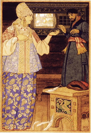 Archer's Wife and Andrey the Archer, 1919. Artist: Bilibin, Ivan Yakovlevich (1876-1942)