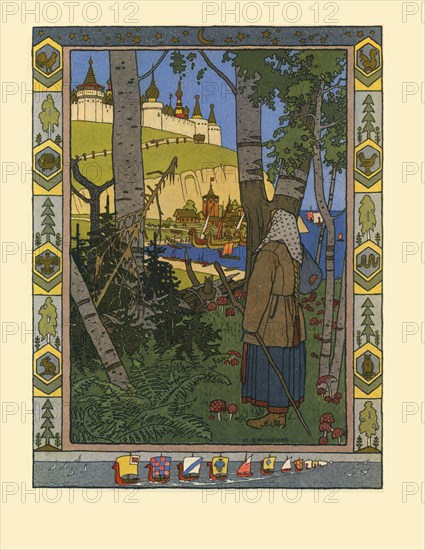 Illustration for the Fairy tale The Feather of Finist the Falcon, 1901-1902. Artist: Bilibin, Ivan Yakovlevich (1876-1942)