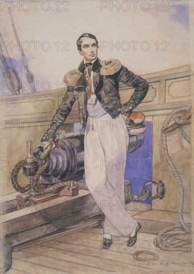 Vladimir Alexeyevich Kornilov aboard the brig Themistocles, 1835. Artist: Briullov, Karl Pavlovich (1799-1852)
